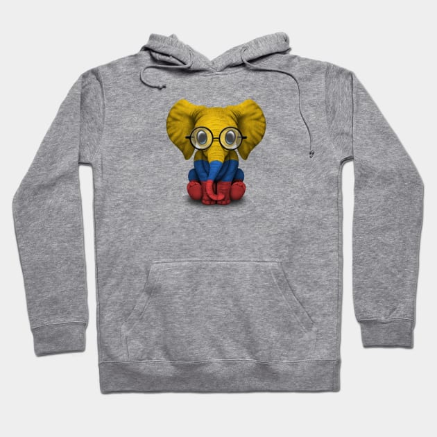 Baby Elephant with Glasses and Colombian Flag Hoodie by jeffbartels